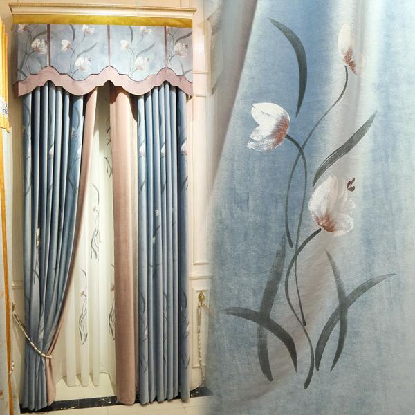 

blue luxury modern new chinese style chinese flannel shade curtain high grade atmosphere living room bedroom curtains