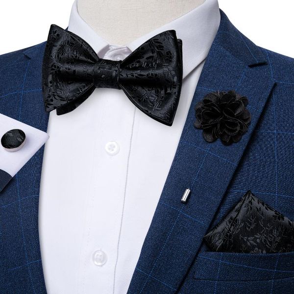 Papillon uomo seta slegata jacquard tessuto classico nero solido corpetto da annodare set per accessori per abiti da festa di nozze