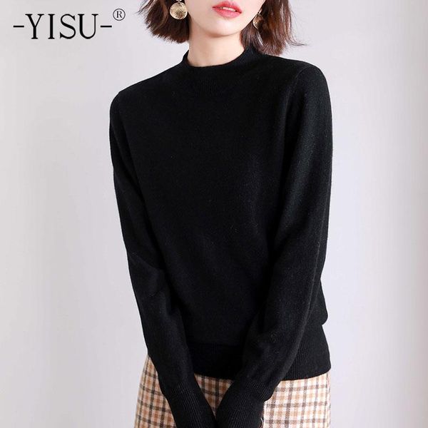 

women's sweaters yisu women winter sweater half turtleneck wool solid color knitted pullover casual warm jumper long sleeve, White;black