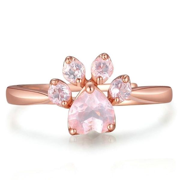 

wedding rings cute pink heart pet paws for women rose gold filled opening ring zircon animal jewelry, Slivery;golden