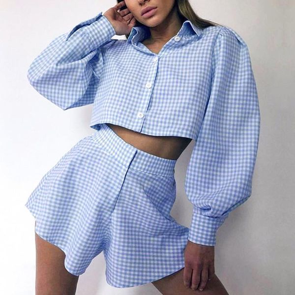 

women's tracksuits y2k women shorts set puff sleeve crop shirt and wide leg two pieces one suit summer loungewear short kit, Gray