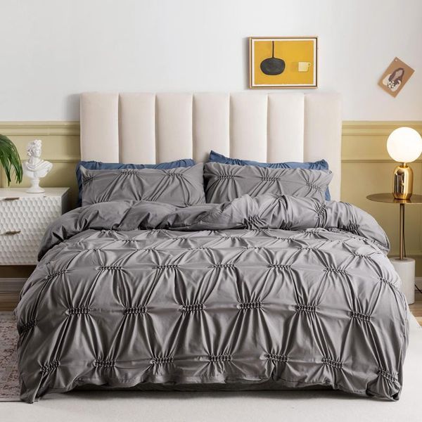 

bedding sets pinch pleated duvet cover luxury modern solid color bedclothes 200x200 king single size bedroom soft no bed sheets set
