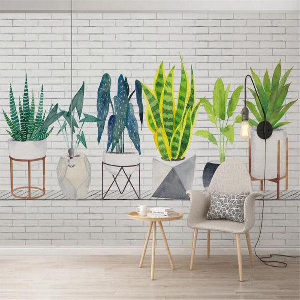 

wallpapers large 3d wallpaper mural custom nordic fresh potted plants brick wall tv background