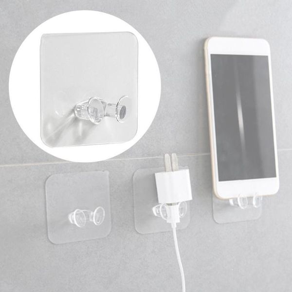 

hooks & rails 2pcs plug wire fixing hanger non-marking hook punch-seamless magic paste kitchen transparent invisible strong 6*6cm