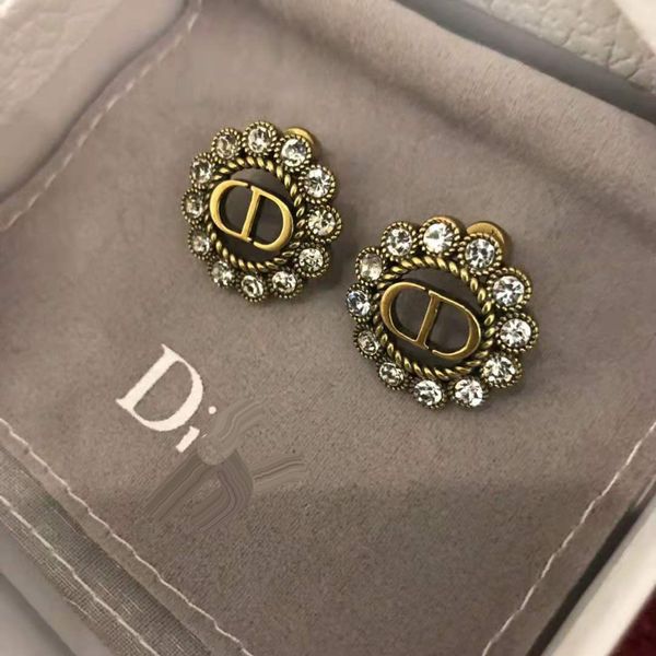 

letter small flower earrings with gift box package, Golden