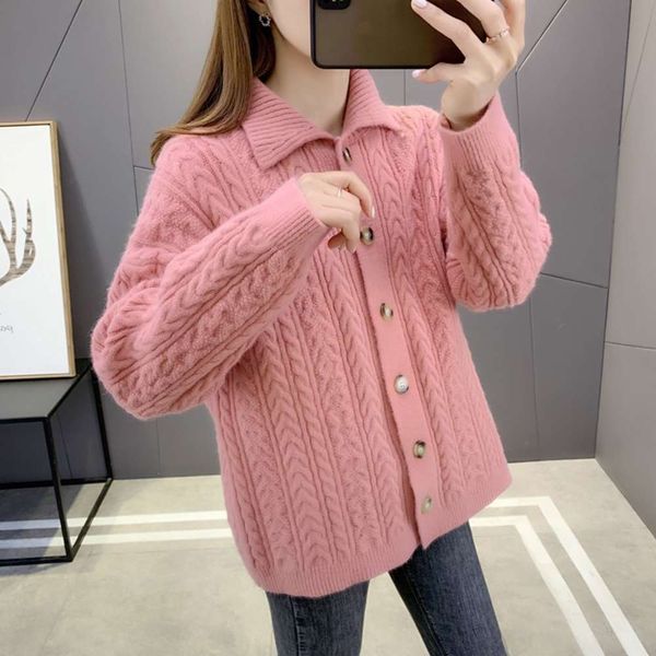 

twist sweater women's loose and lazy cardigan, White;black