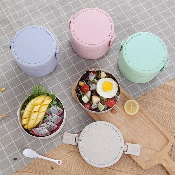 

dinnerware sets gesew portable wheat straw microwave 2-layer bento box health material multi-style with cutlery heat containers