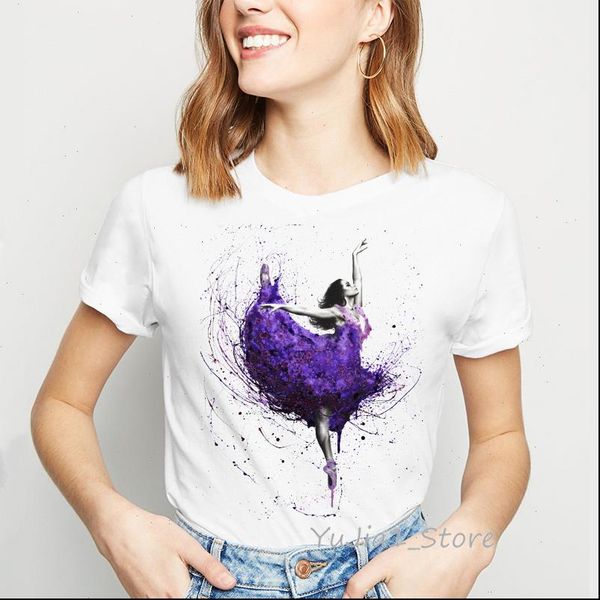 

vogue t shirt women clothes watercolor dancer print female t shirt kingfisher cute tshirt femme harajuku o neck, White