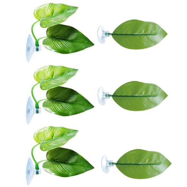 

decorations 6pcs aquarium plant artificial leaves with suction simulation landscape