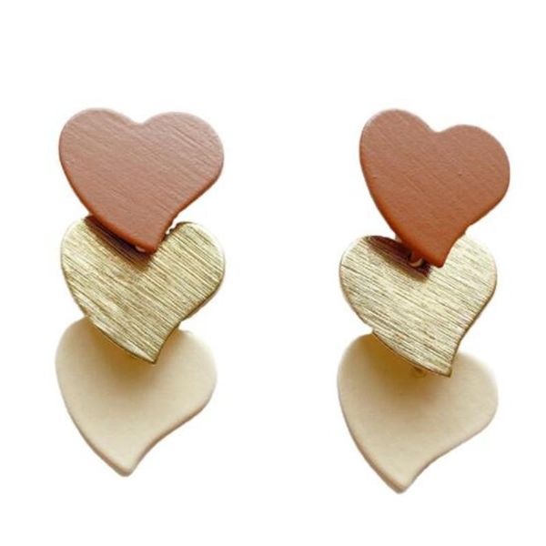 

stud retro long multi-layered heart earrings geometric tassel temperament women's anniversary jewelry accessories, Golden;silver