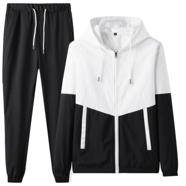 

color matching suit autumn leisure spring men's sports long sleeve hooded sweater coat and trousers youth two piece set, Gray