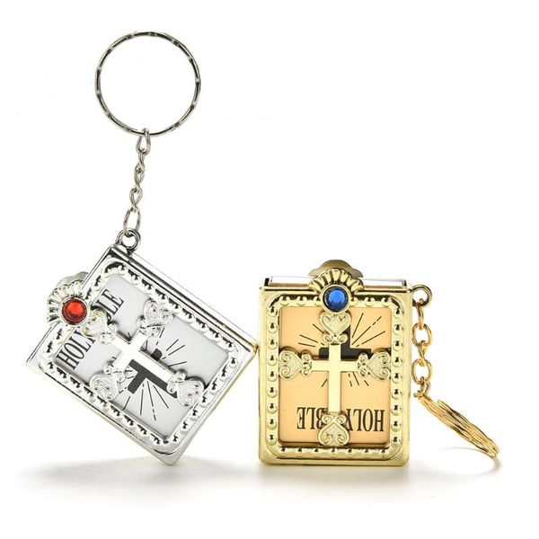 

keychains cute mini holy bible religious christian cross keyrings holder car key chains rings charm bag gifts, Silver