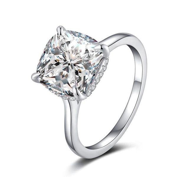 

cluster rings lesf 925 silver for women engagement wedding ring superior grade zircon white gold color 5 ct radiant cut premium, Golden;silver