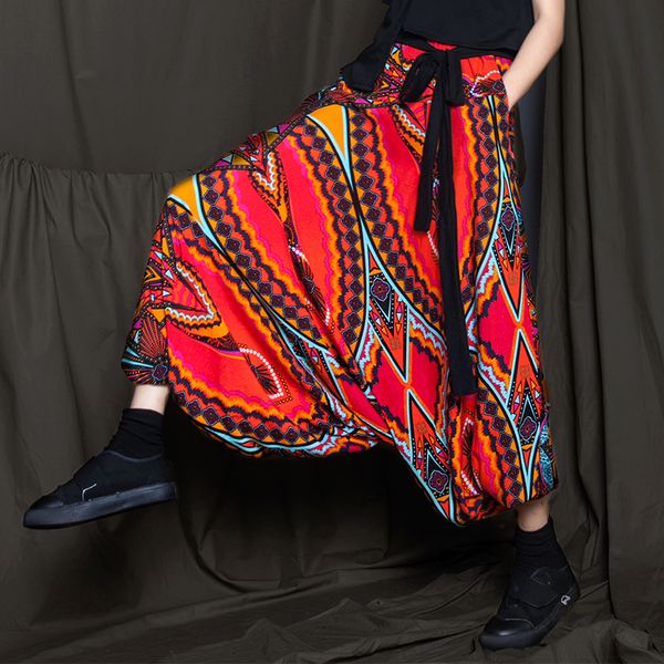 

2021 summer new women cotton fashion causal ladies wild print harem pants female 4oj9, Black;white