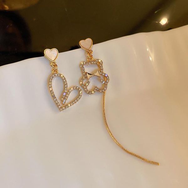 

stud fashion bear heart crystal hollow earring irregular, Golden;silver