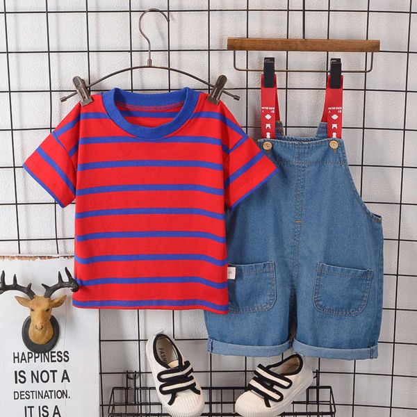 

2020 children's clothing boys' fashion stripe t-shirt and trousers set casual men's wear, Blue