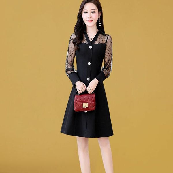 

casual dresses women's spring summer style chiffon dress solid color long sleeve turn-down collar button elegant slim ss1664, Black;gray