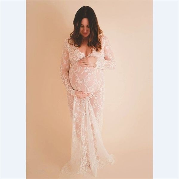 

maternity pography props maxi pregnancy clothes lace dress fancy shooting po summer pregnant dress s-4xl 210721, White