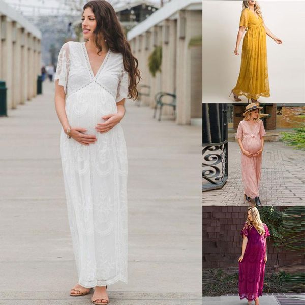 

maternity dresses women pregnants pography props short sleeve solid lace dress pregnant robe grossesse femme, White