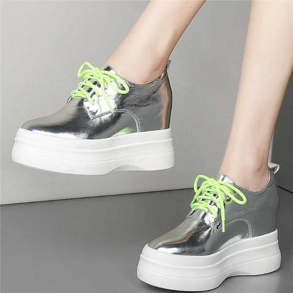 

casual shoes women genuine leather wedges high heel ankle boots female round toe fashion sneakers lace up platform oxfords shoes, Black