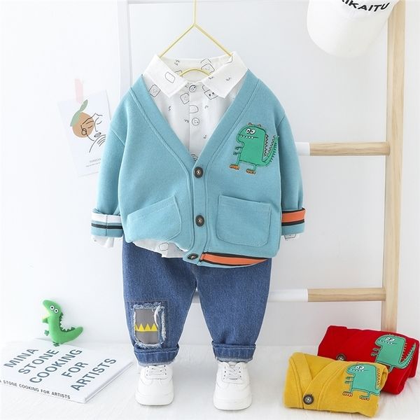 

hylkidhuose spring autumn infant clothing sets cartoon coats shirt pants boys casual toddler baby vacation clothes 210309, White