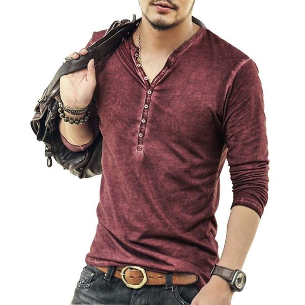 

men's t-shirts 2021 men long-sleeved old color cardigan t shirt restoring ancient ways v-neck t-shirt, White;black