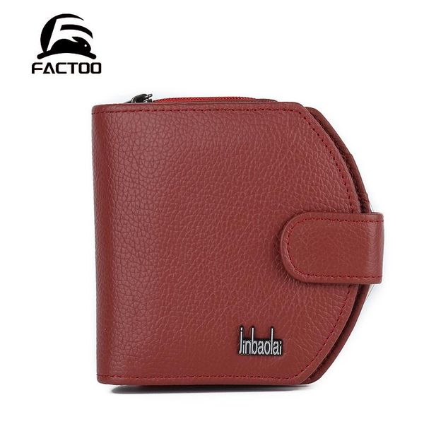

wallets factoo women's wallet mini clutch coin purse men's cowhide zipper three-fold buckle small bag business card holder, Red;black