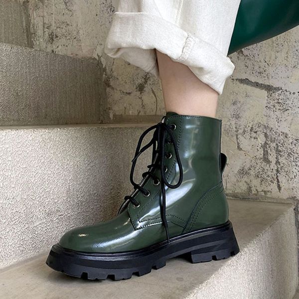 

boots real leather ankle boots for women round cross belts solid color in open air motorcycle fashion ladies shoe size 33-43 fqu6, Black