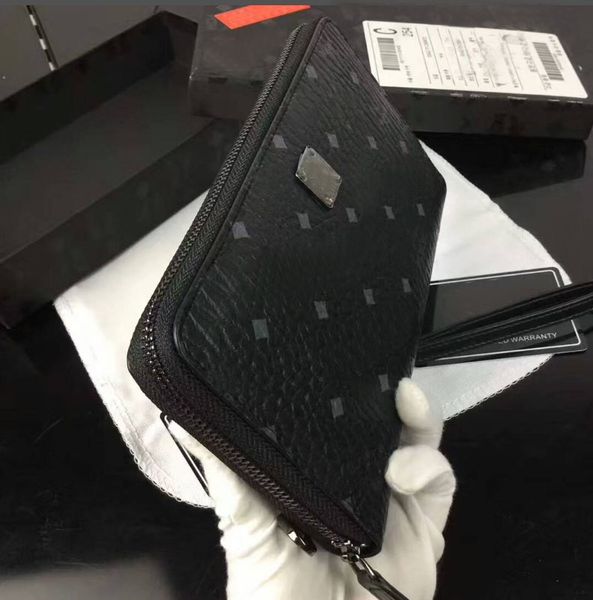 

korean fashion long ykk zipper wallet large capacity m leather printed wallet for men and women credit card bags, Red;black