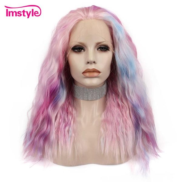 

synthetic wigs imstyle pink blonde colorful lace front wig heat resistant fiber cosplay for women, Black