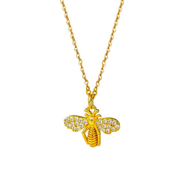 

chains s925 sterling silver plated 14k golden bee necklace female simple zircon pendant creative personality clavicle chain