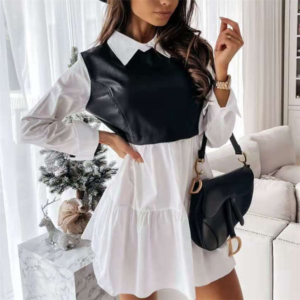 

new chic fake two piece stitching women elegant shirt ladies 2021 spring high street draped 6bau, Black;gray