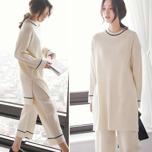 

new models spring and autumn striped cotton home service women korean female casual loose simple comfort women workout suit, Gray