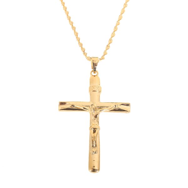 Collana con croce di grandi dimensioni Crocifisso INRI Gesù Ciondolo pezzo da uomo Catena in oro Gioielli cattolici Regali di Natale