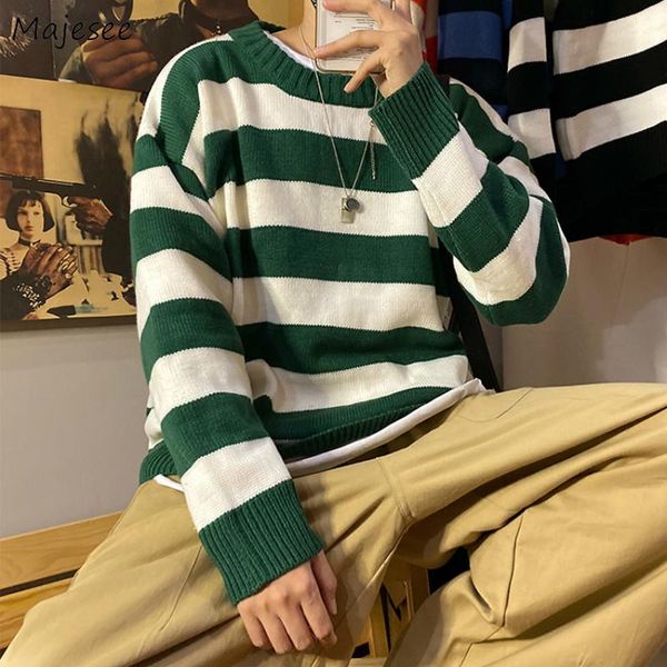 

men sweater simple striped panelled o-neck all match korean streetwear mens sweaters harajuku winter clothes pullovers daily new, White;black