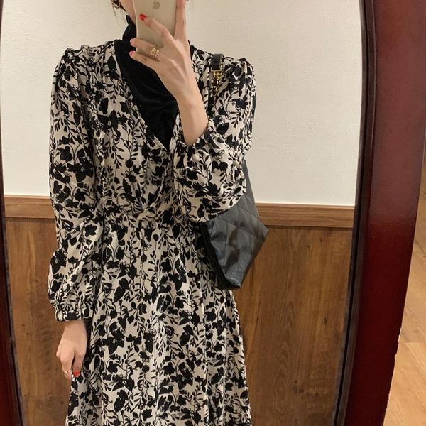 

casual dresses alien kitty 2021 women spring elegant long dress lady french fake two gentle wind turtleneck, Black;gray