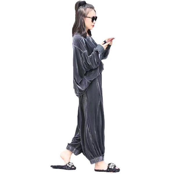 

women's two piece pants sets velvet batwing sleeve woman with wide leg set plus size women clothes autumn 2021, White