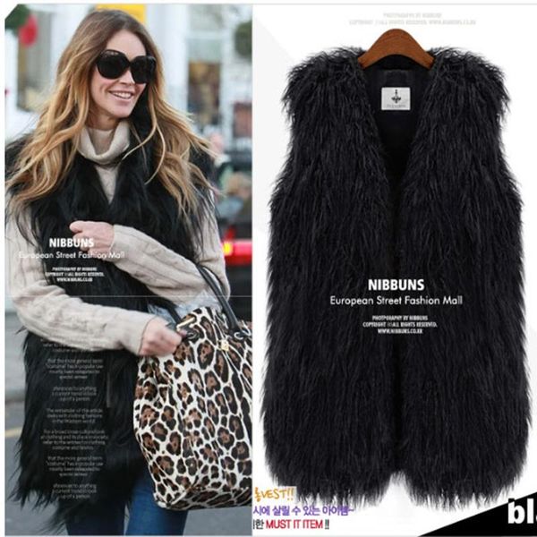 

women's fur & faux rorodox furry vest women coats autumn winter shaggy jacket fourrure bontjas, Black