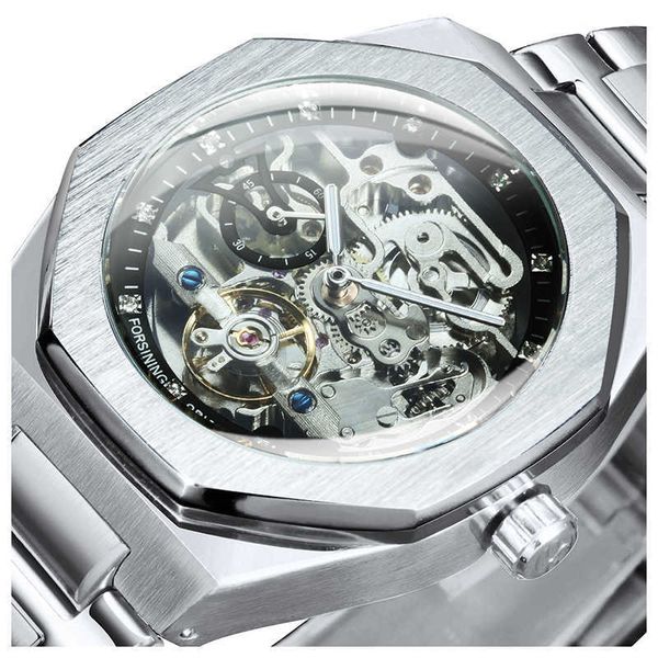 Forsiging Tourbillion Mekanik İzle Erkekler Için Otomatik Çelik Kayış İskelet Erkek Saatler Üst Marka Lüks Reloj Hombre 210728