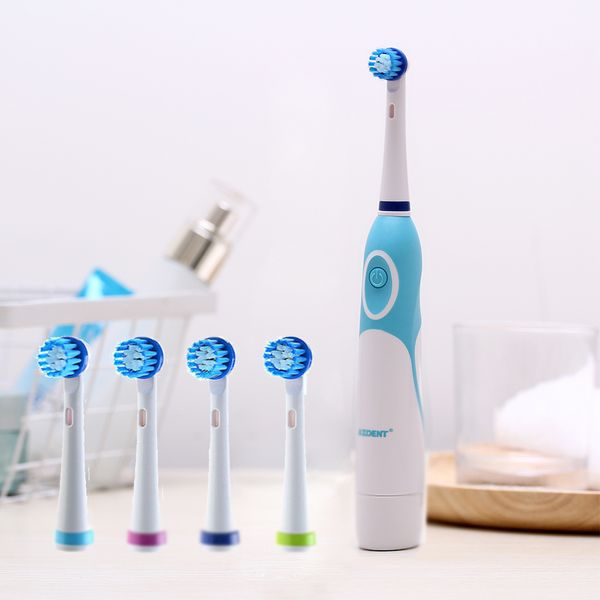 

azdent rotating electric toothbrush no rechargeable with 4 brush heads battery toothbrush teeth brush oral hygiene tooth brush 210310