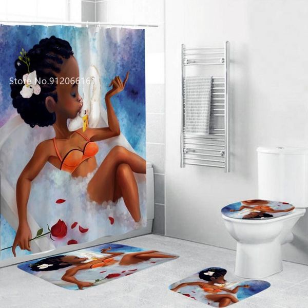 

shower curtains woman curtain set 3/4 pieces bathing lady carpet cover toilet bath mat pad bathroom with 12 hooks