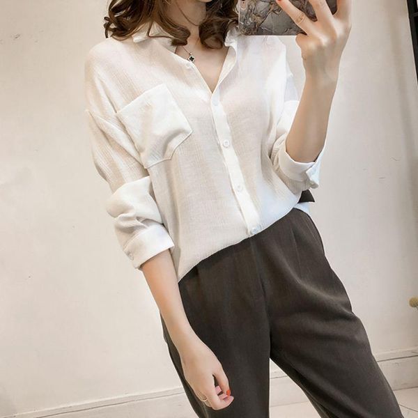 

women's blouses & shirts women shirt vintage summer casual loose long sleeve bat slim pocket v-neck blouse, White