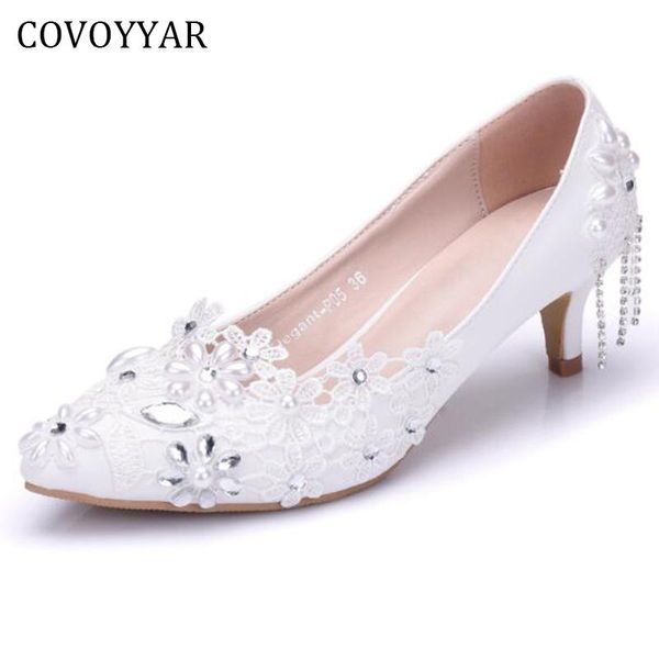 

dress shoes covoyyar elegant flower pearl bridal 2021 beaded lace white wedding women pumps pointed toe high heels whh610, Black