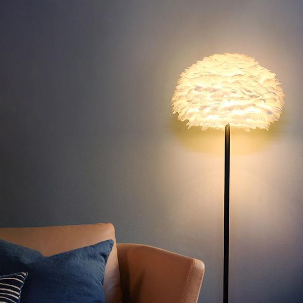 

zhongshan factory direct sale modern led feather lampshade hardware iron art floor lamp tripod vertical lamp living room