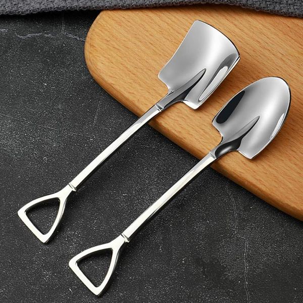 

spoons 1pcs stainless steel coffee spoon retro shovel for ice cream creative tea-spoon tableware kitchen accessories