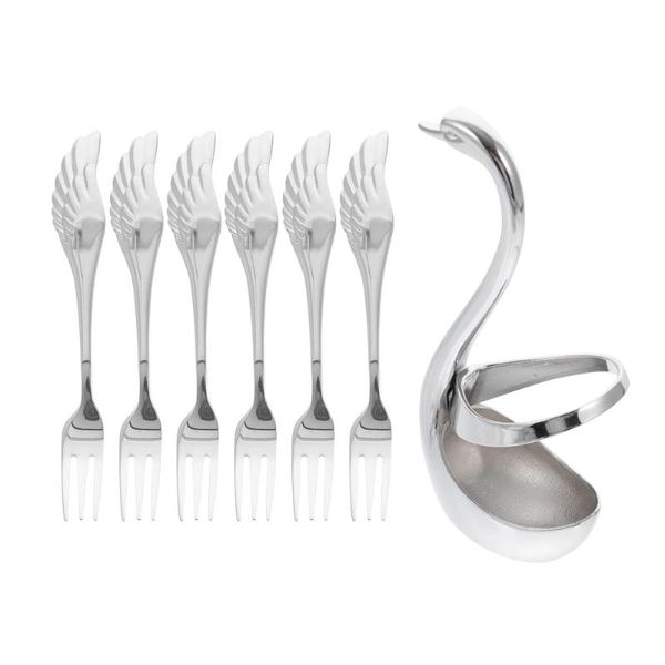 

forks 1 set stainless steel creative cutlery swan base with 6 exquisite