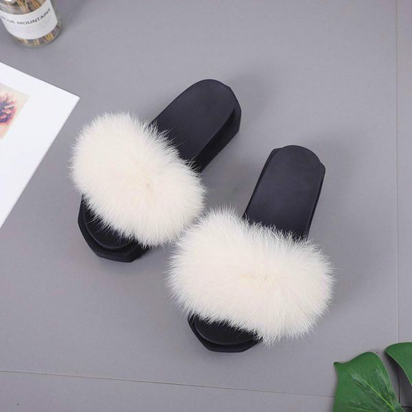 

slippers women summer flat mid heel non-slip fur solid thick sole height increasing sloffen, Black