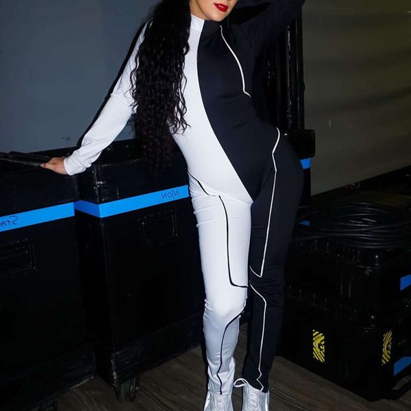 

tight skirt style 2020 women's wear winter selling personalized new two color line splicing sports fitness jumpsuit designer, Gray