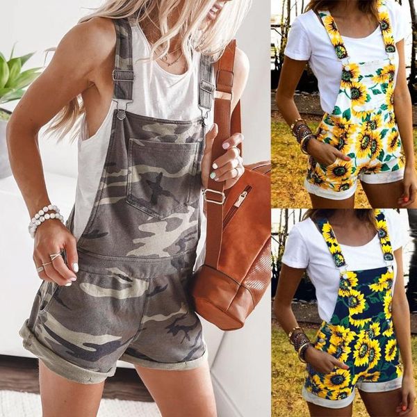 

women's jumpsuits & rompers summer casual print pocket sunflower/camo short pajamas set overalls two piece jumpsuit 2021 romper, Black;white