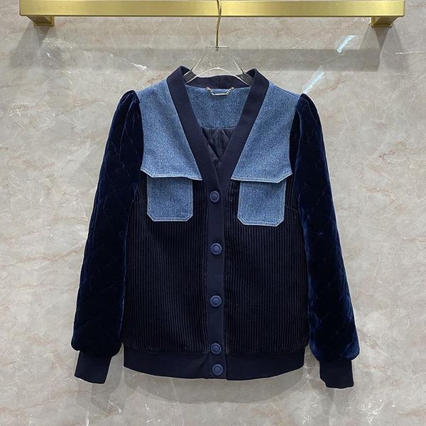 

women's jackets korean style fashion velvet patchwork denim coat c621, Black;brown